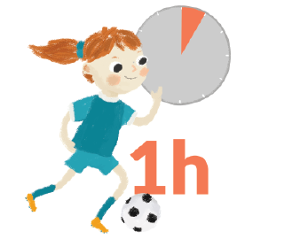 1 tunti: Vauhdikas fyysinen aktiivisuus (vauhdikkaat pelit ja leikit, kuten jalkapallo tai hippa, trampoliinihyppely, juoksu, hiihto, kiipeily, uinti...)